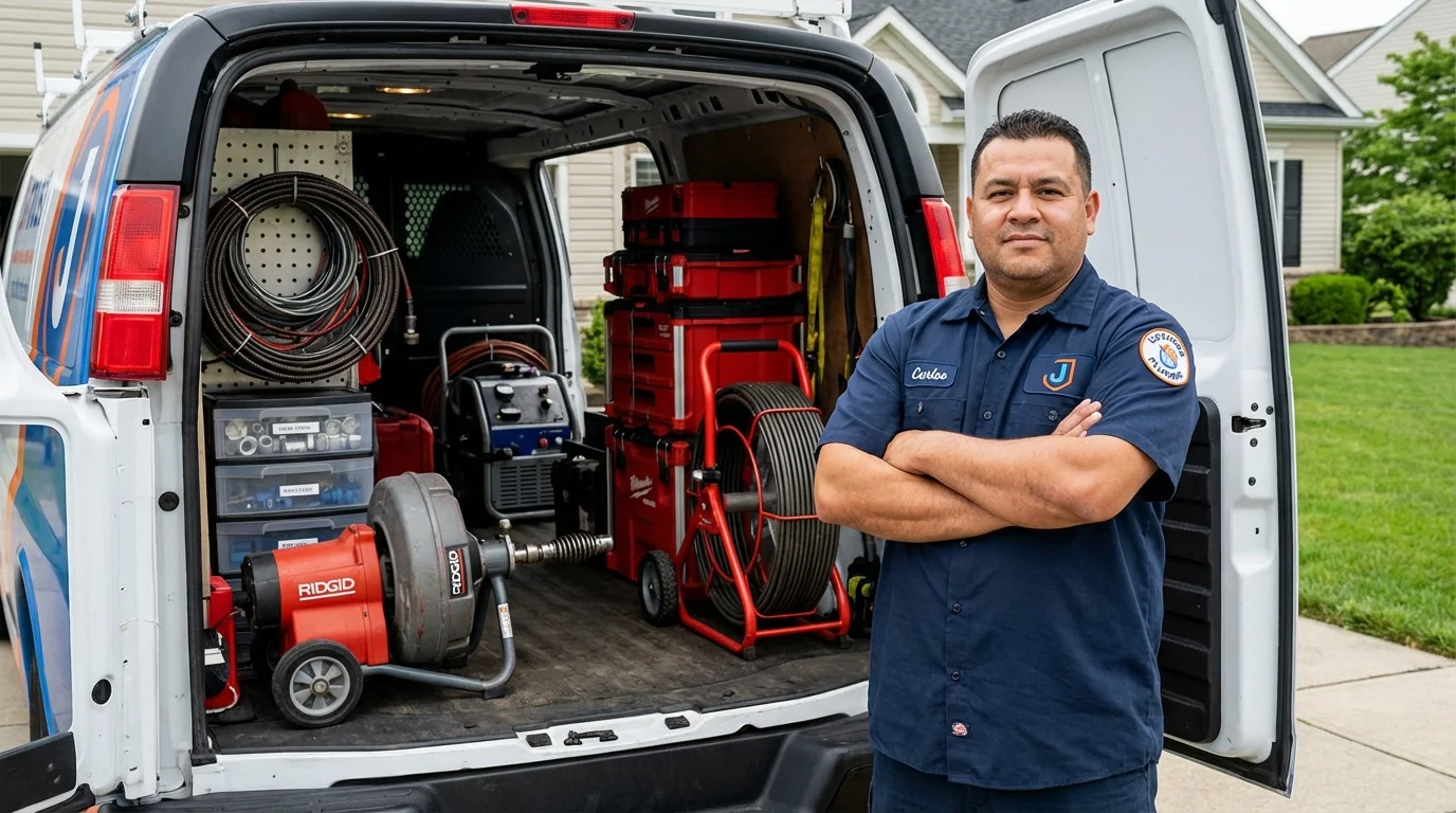 Professional drain cleaning equipment and Johns Plumbing LLC plumber in Broadalbin