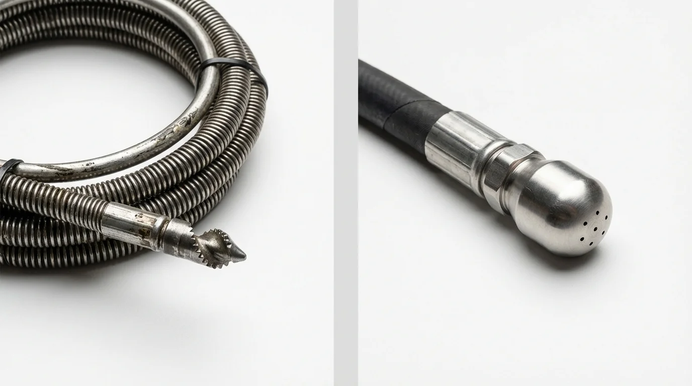 Drain snake cable and hydro jetting nozzle used for drain cleaning in Broadalbin, NY