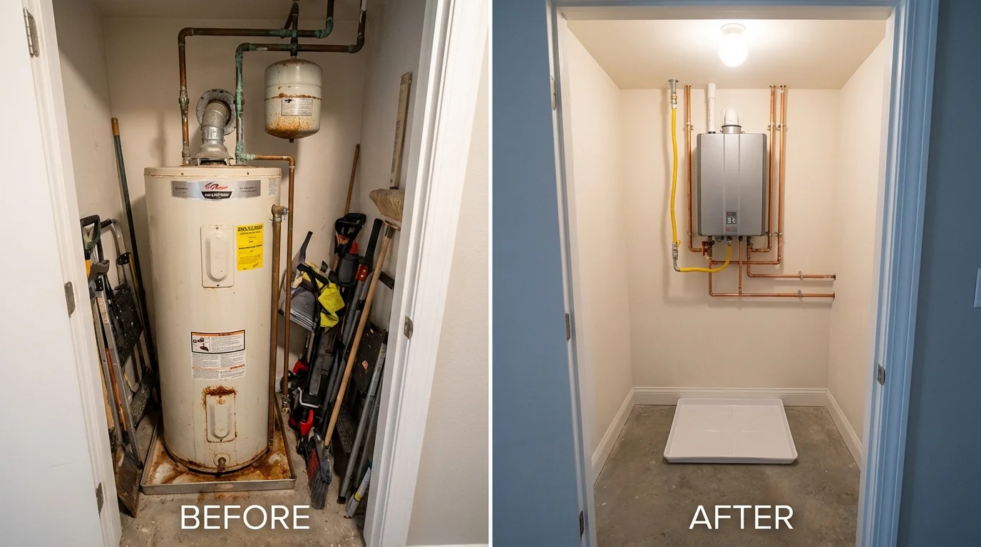 Tank water heater versus wall-mounted tankless unit comparison for Broadalbin, NY homeowners