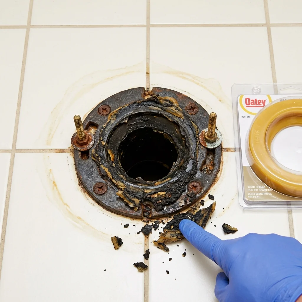 Failed wax ring showing water seepage at the base of a toilet in a Broadalbin, NY home